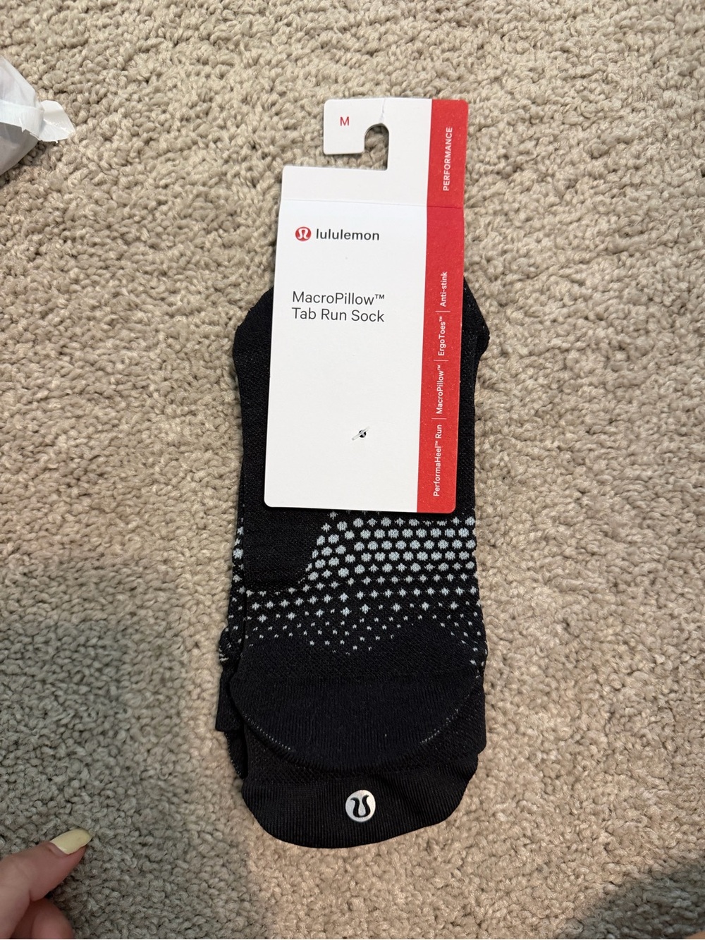 lululemon athletica MacroPillow Tab Run Sock - Black with Gray Dots